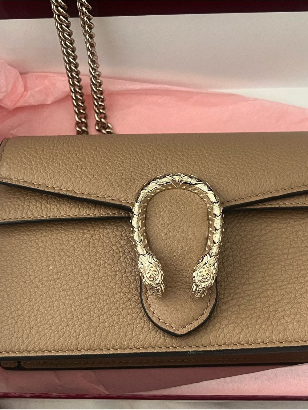 Gucci Beige Leather Crossbody with Gold Snake-Head Closure